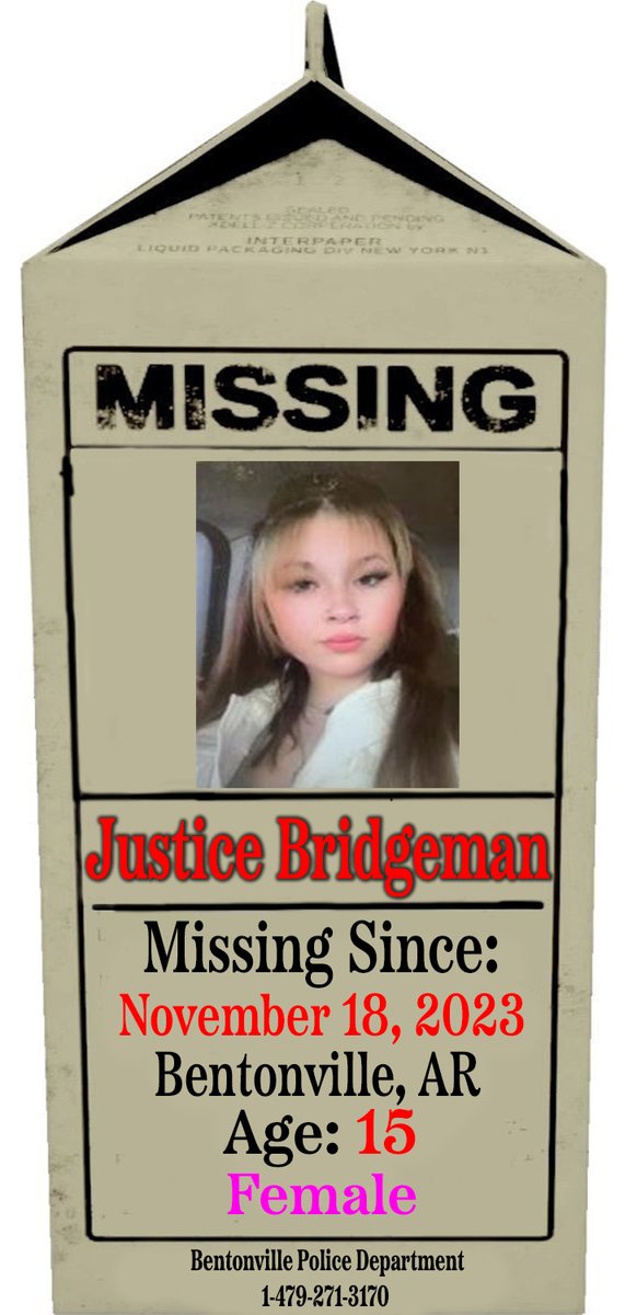 🚨🚨🚨 MISSING CHILD 🚨🚨🚨 Justice Bridgeman Age: 15 Height: 5' 8' Weight: 155 lbs Eyes: Brown Hair: Brown Missing Since: 11/18/23 #Bentonville, #Arkansas #ProjectMilkCarton #MissingChildren #BringThemHome