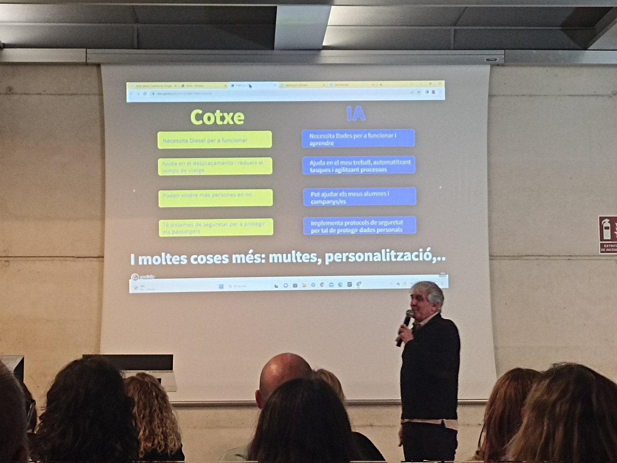 Hui he gaudit i he aprés molt a la xerrada  sobre IA generativa en el procés d'ensenyament-aprenentatge que ha fet a Palma <a href="/eboixader/">Ernesto Boixader Gil</a>  de <a href="/Fund_Flors/">Fundación Flors</a>.  La diapositiva és una bona metàfora de les possibilitats de la IA comparant-la amb un cotxe. <a href="/EDUN_IB/">EDUNIB</a> <a href="/ibsteam_caib/">@ibsteam_caib</a>
