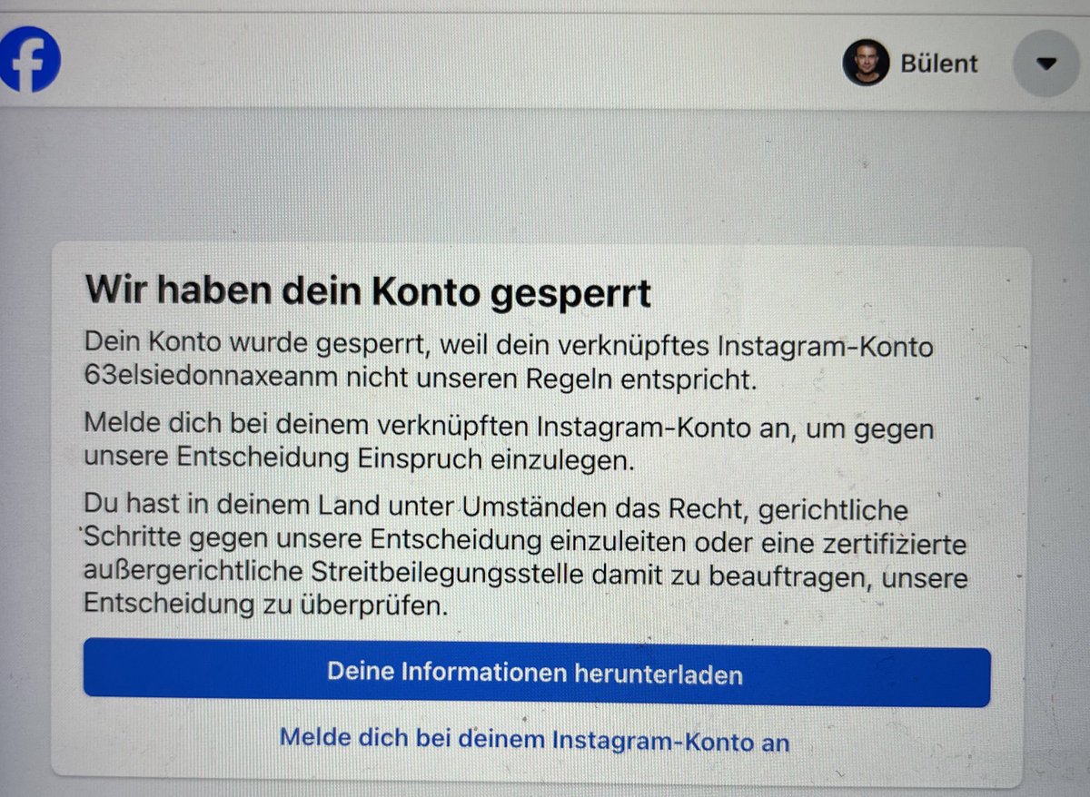 Hat noch wer das Problem auf FB grundlos gesperrt worden zu sein? Poste kaum was und hab dieses besagte Instagram Account nicht, noch nicht mal davon was gelesen bis heut. Und angeblich soll es mit meinem Account verknüpft sein. Weiß wer einen Rat?

#fbgesperrt #facebookgesperrt