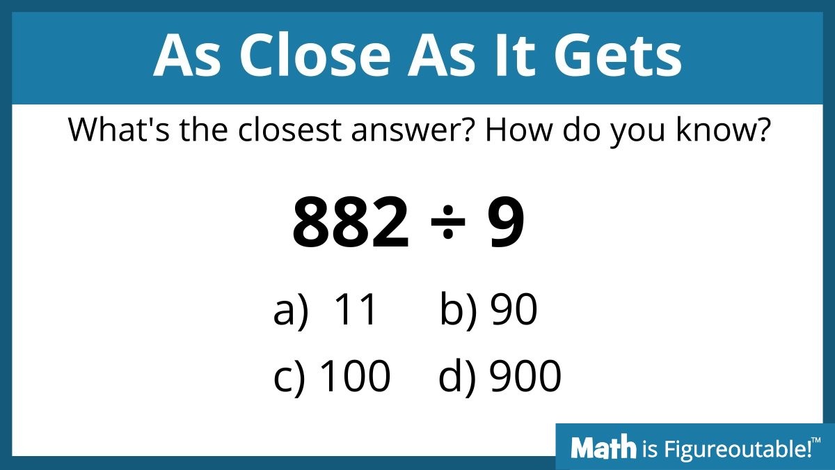 pwharris's tweet photo. Promote sense making with As Close As It Gets, where you don't have to solve the problem, just choose the answer that is the closest.
How will your students answer?
#MTBoS #ITeachMath #MathIsFigureOutAble #Elemmathchat #MSmathch https://t.co/L807y3lrBd