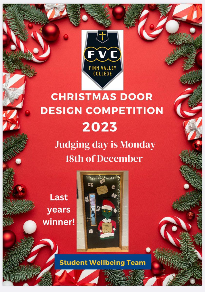 FinnValleyColl's tweet image. #ChristmasDoorCompetition #GettingFestive Can’t wait to see our Christmas doors this year! 🤶🎅#FunForAll #Wellbeing #Inclusion