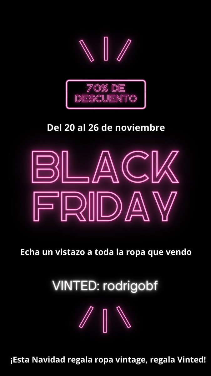 rorrobf's tweet photo. ⚡SEMANA DEL BLACK FRIDAY⚡
Echa un vistazo a tooodaaa la ropa que vendo en #Vinted
Novedad: si compras un lote, se aplicará un descuento de hasta un 20% EXTRA.
Mi vinted: rodrigobf
https://t.co/9pj4DF74tE
#BlackFriday2023 #GHVIP20N #descuentos #ropavintage #BlackFridayGAME https://t.co/TdbhseKUsW