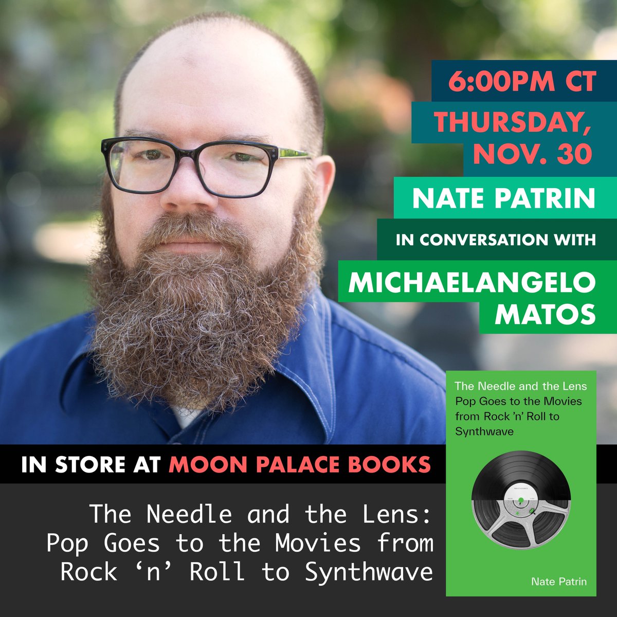 What movie does the song 'Sounds of Silence' make you think of? Next week: Nate Patrin in conversation with Michaelangelo Matos at @MoonPalaceBooks about his new book on pop music at the movies, 6pm Central, 11/30. moonpalacebooks.com/events