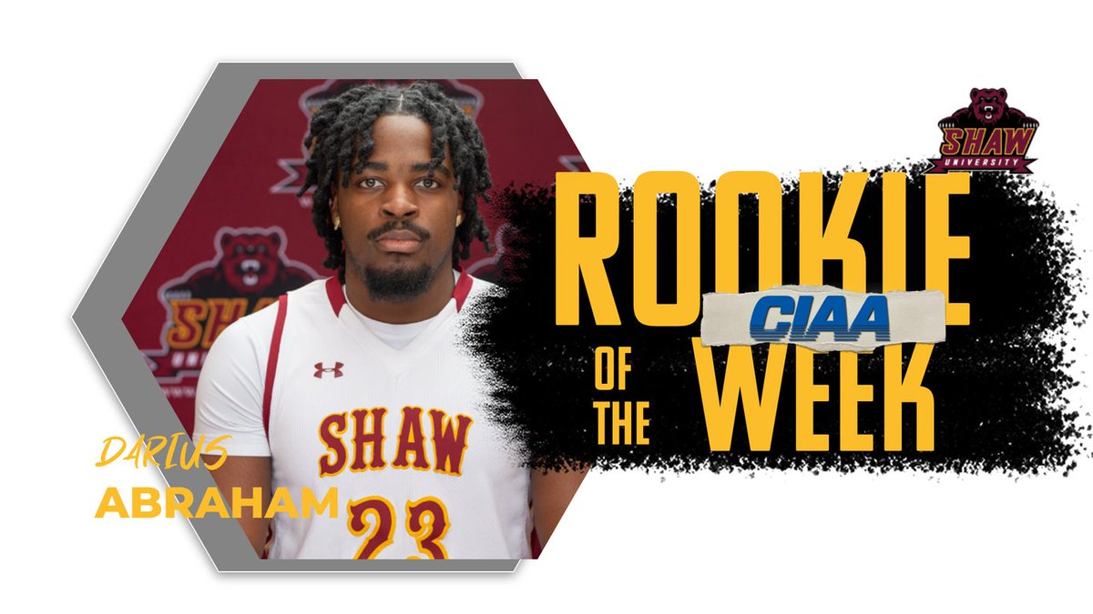 ShawBears's tweet photo. Abraham Named CIAA Rookie of the Week!
#WhateverItTakes #ShawU #PlayForAC
Click link for story.
https://t.co/WAblsSDJ4v https://t.co/oM6HDmH4oN