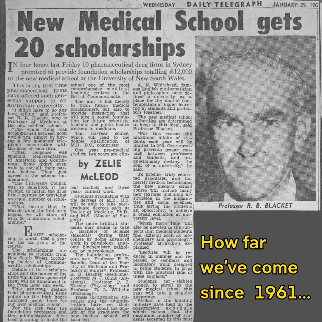 This is an article in the @dailytelegraph in 1961 advertising the new @unsw medical school... How far we've come in the 62 years since to become what is now UNSW Medicine & Health!