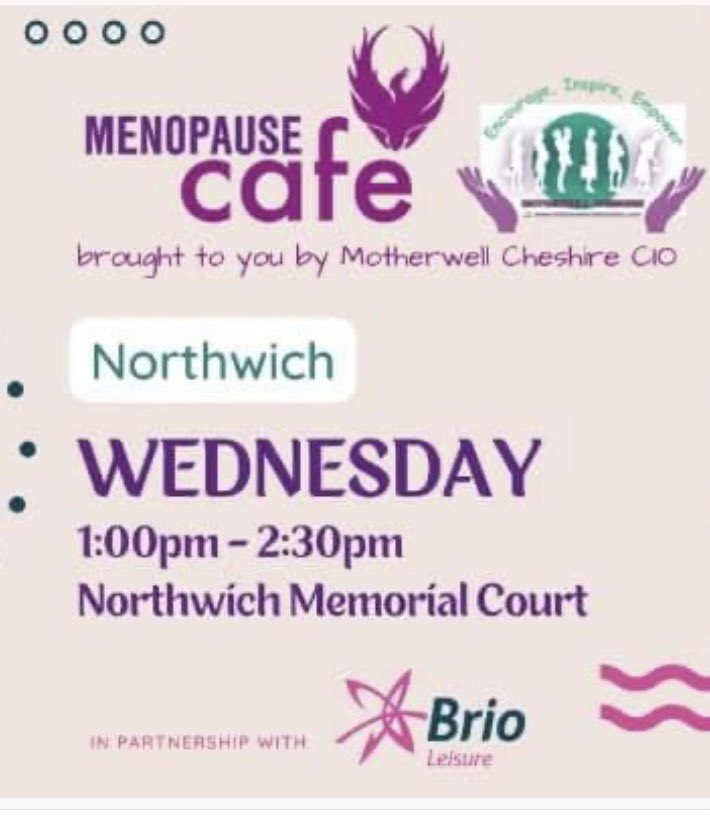 Northwich <a href="/Menopause_Cafe/">Menopause Café</a>  is on tomorrow1-2.30pm at 
@Northwichbrio . It’s a safe space to talk/Listen/learn all things menopause .