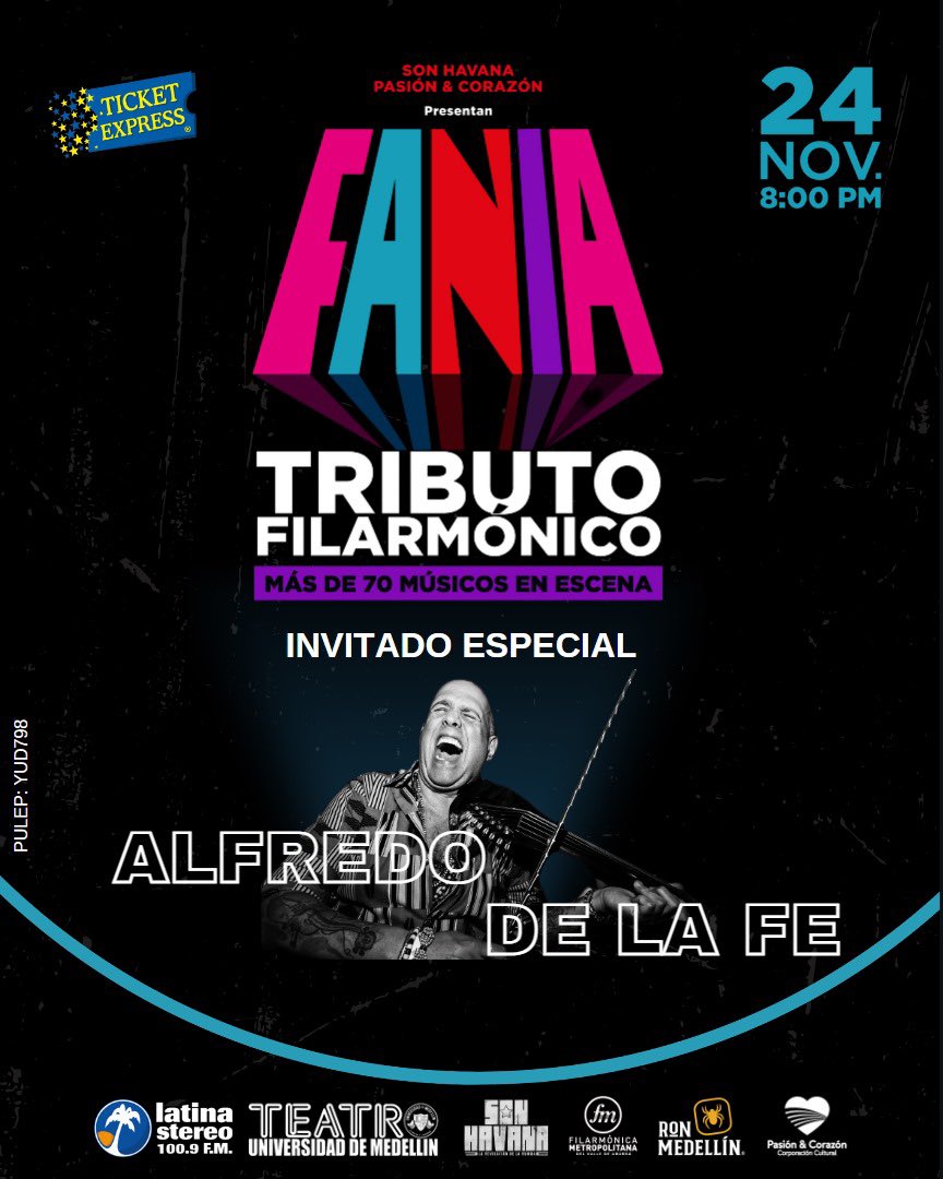 ⚠️ Últimas Boletas ⚠️

🎺🎶🎹 Tributo a Fania Filarmonico, más de 70 músicos en tarima, la Son Havana all stars junto a la Filarmónica Metropolitana.

🗓️24 de noviembre de 2023
📍<a href="/teatroudem/">Teatro UdeM</a>
🎟️ @ticketexpressco

#FaniaTributoFilarmónico #NocheFilarmónica #FaniaAlIStar