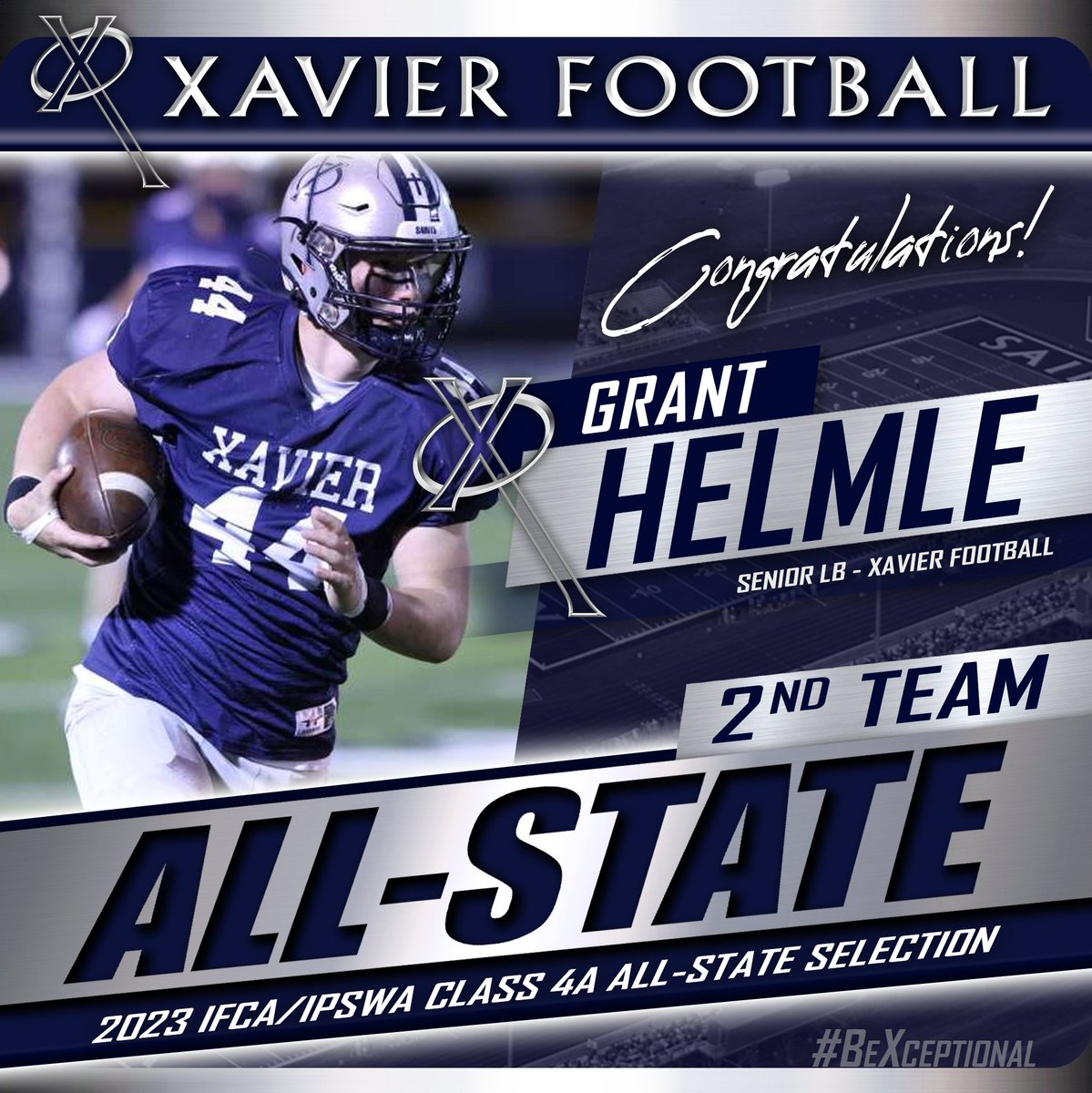 XavierSaints's tweet photo. Congratulations to Xavier Football's Ronan Thomas (QB), Colton Beasler-Weber (Ret), Jace Borcherding (OL), and Grant Helmle (LB) on earning 2nd Team All-State honors from the IFCA/IPSWA! #WeAreXavier #BeXceptional https://t.co/Yx0f9cBMaw