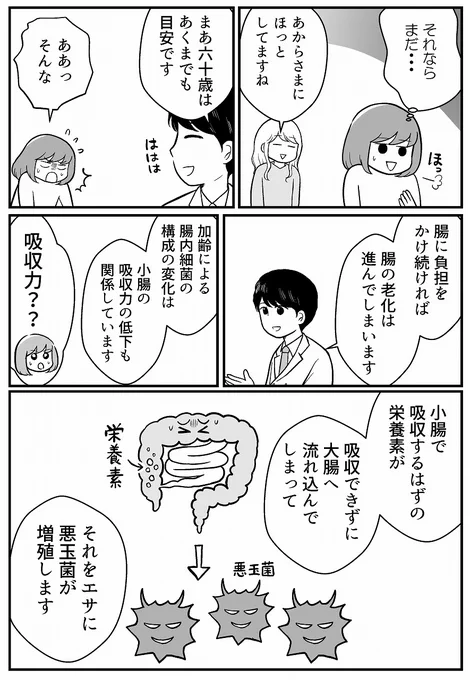 (3/3)そんで加齢、やっぱり加齢・・・私が「半年に一度くらいの頻度でお腹の調子がすっごく悪くなる」を実感したのは30歳過ぎてから。それからじわじわ悪くなってる・・・?と恐れおののきながら→