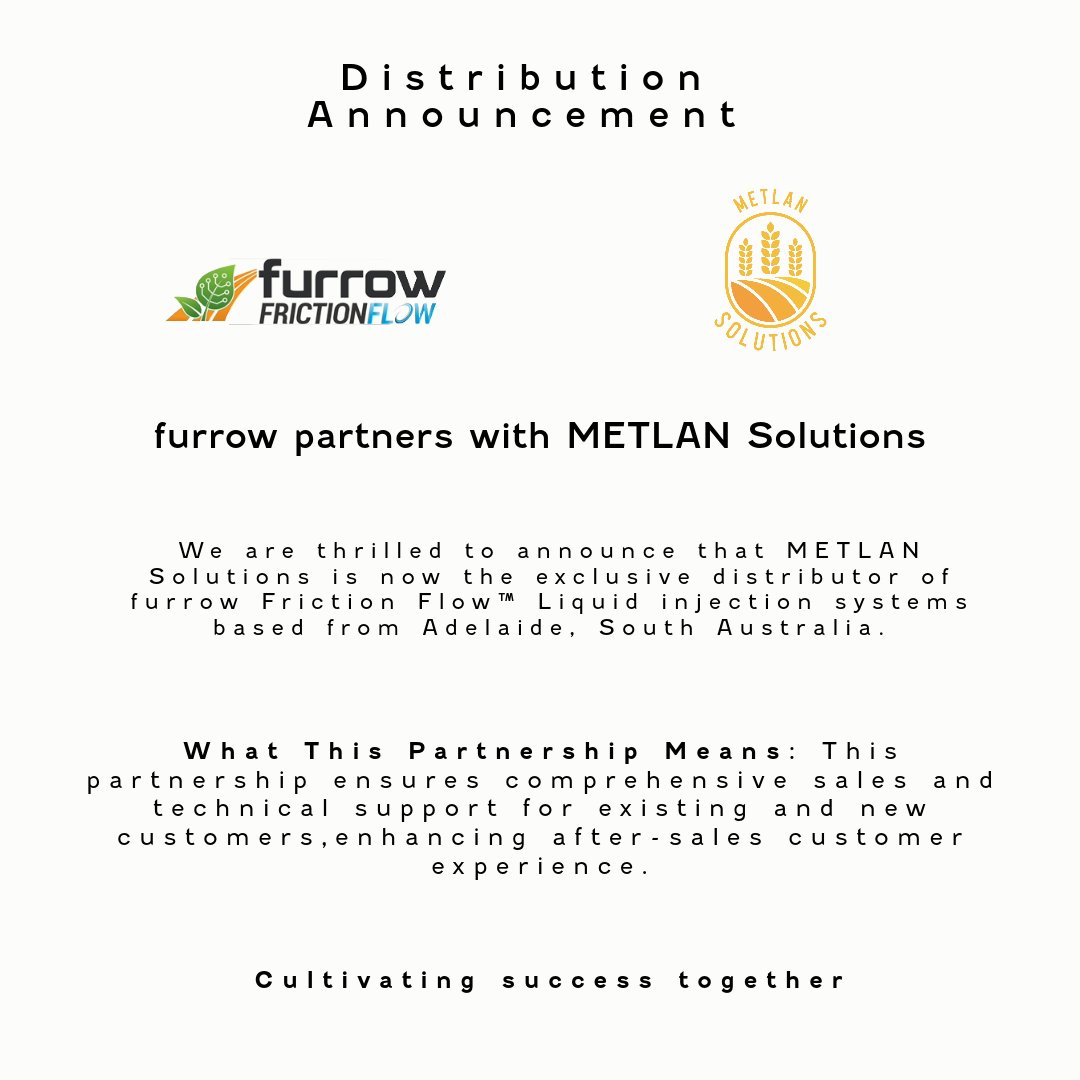 Furrow_MSA's tweet photo. We welcome our new distributor @MetlanSolutions based in Adelaide, South Australia.  

If you are after Furrow Liquid Injection systems, based in South Australia, make sure to speak to the friendly team at METLAN Solutions through the link below, https://t.co/B1D62OCLuT https://t.co/ZqgimXkSmf