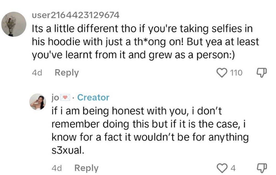 @karmicpussi @AudnyApeiron @SolsSanctuary She admitted it her comments then deleted it and backtracked claiming she doesn’t remember but okay lol