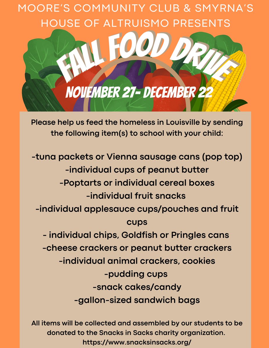 SmyrnaWildcats's tweet photo. The House of Altruismo is sponsoring a food drive with Moore’s Community Club. See the pictures below for suggestions on what is needed the most. If you can give, please help us provide for those that need help this holiday season. https://t.co/sicMIfef7U