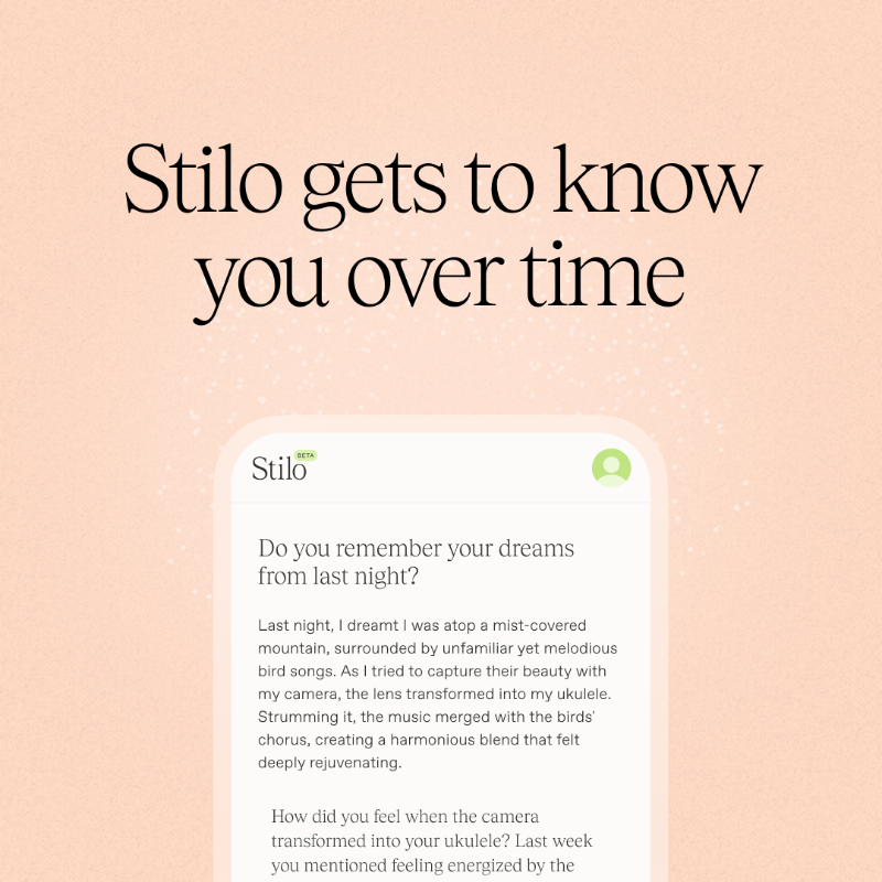 stiloAI's tweet photo. Level up with Stilo, the journaling app that unlocks personalized insights, book recommendations and more.