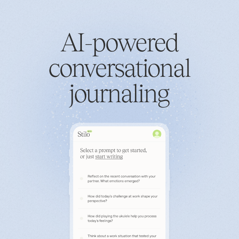 stiloAI's tweet photo. Level up with Stilo, the journaling app that unlocks personalized insights, book recommendations and more.