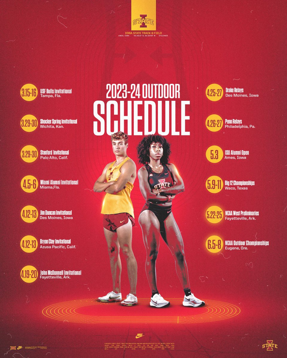 Almost time❗️

Iowa State announces the 2023-24 track and field schedule. 

bit.ly/3uruPFQ