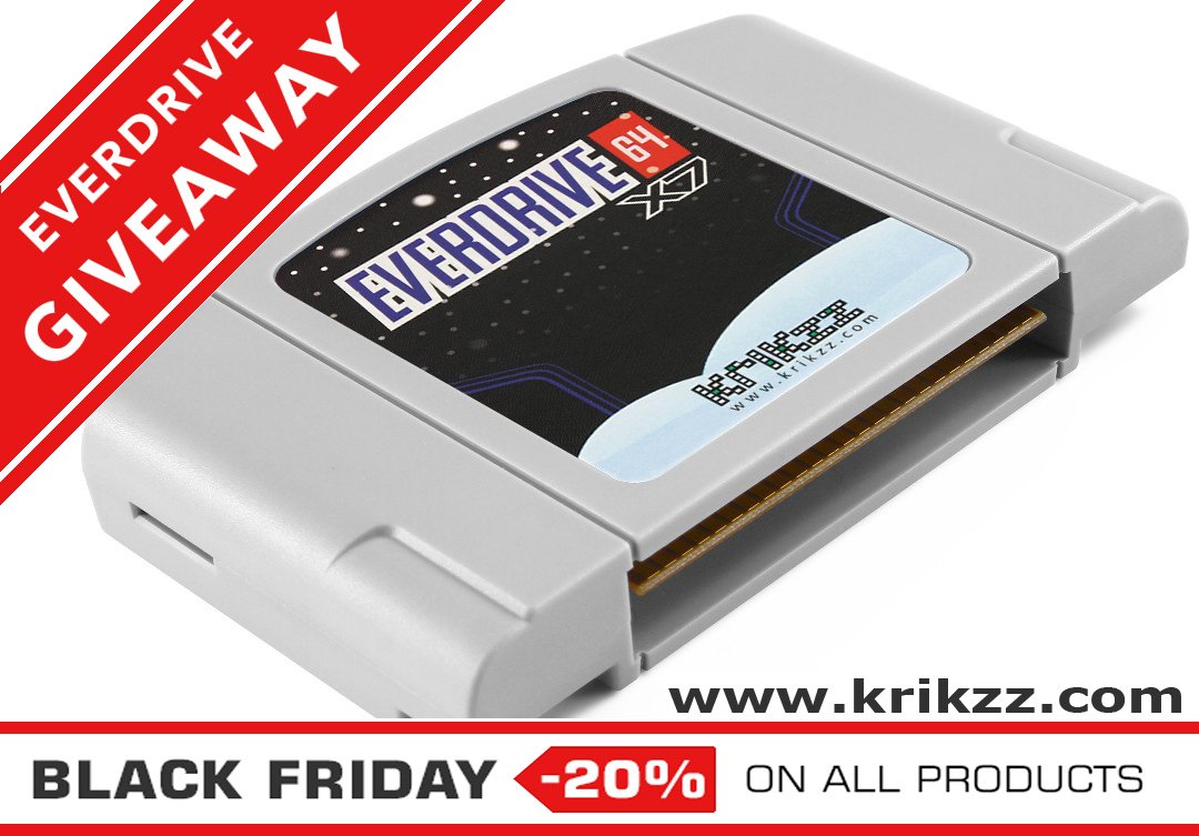 Black Friday sales begins! 20% off on all products. Visit krikzz.com or our Amazon store. RT this message and you will have a chance to get EverDrive or FXPAK for free! Winner will be chosen 01.12.2023 #GIVEAWAY