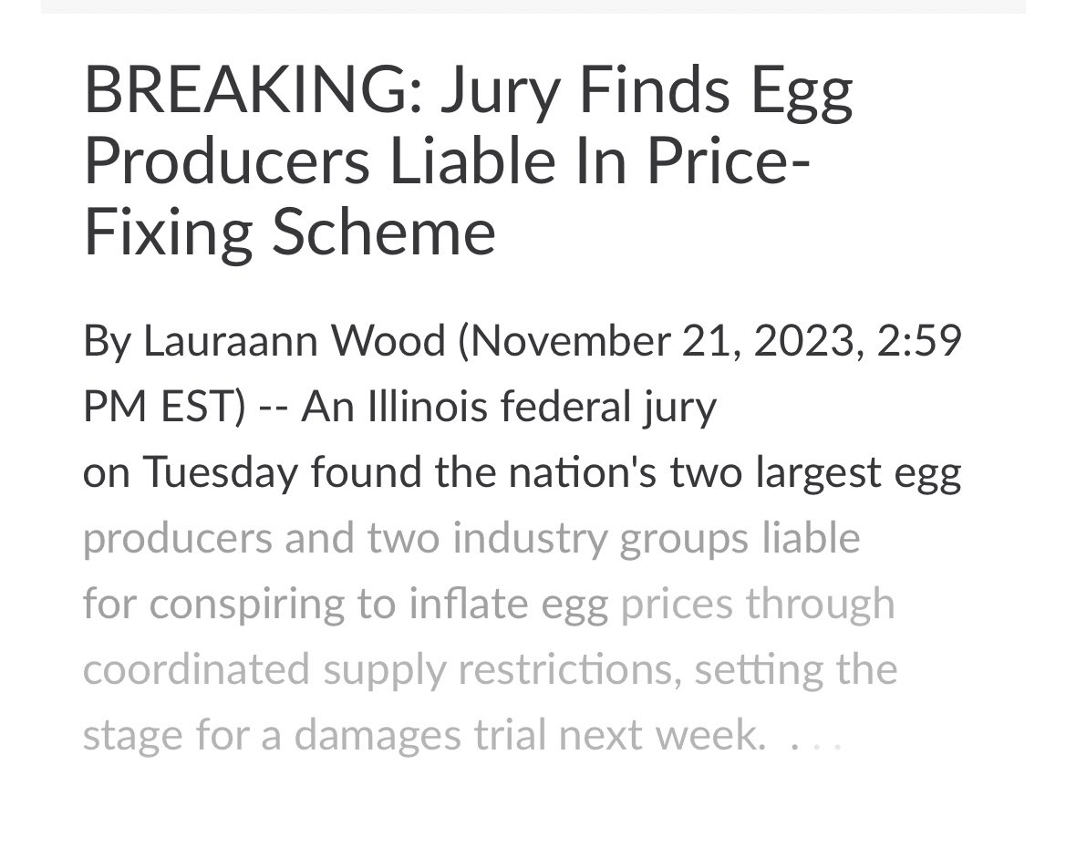 A few months ago, I wrote a long article in @TheSlingUtah explaining all the red flags suggesting price-gouging & price-fixing among the major egg producers in the country. Industry-aligned economists jeered at the idea — one even called it “emotional” — and a bunch of news…