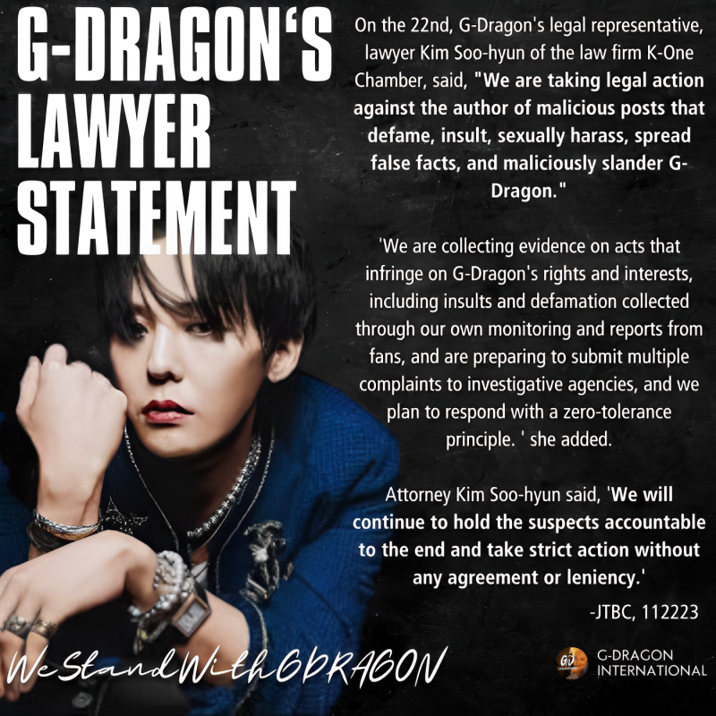 gdragonintl's tweet photo. [UPDATE] 

G-DRAGON'S LAWYER STATEMENT

🔗https://t.co/yCvzEwT1zX

WE STAND WITH G-DRAGON
#ApologizeToGDRAGON
#Guardians_of_Daisy
#지드래곤에게_사과해라