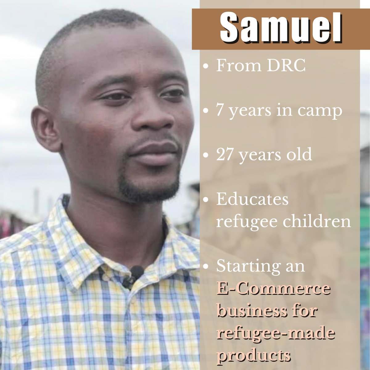 maakimpact's tweet photo. Meet Samuel, a resilient Congolese refugee creating an e-commerce platform selling refugee-made products to the international community, unlocking business potential and international market access for hundreds of merchants in the camp. Fund Samuel's business today. #FREkakuma https://t.co/wJWrTkwS5r