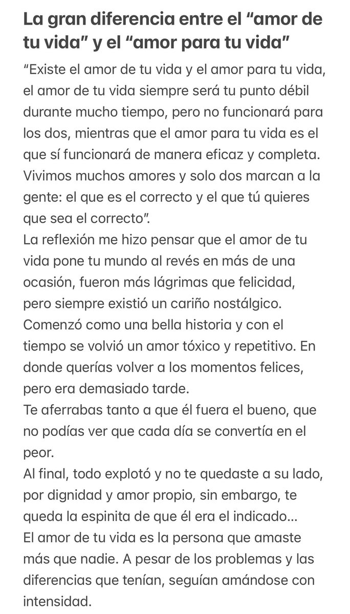 AnyelaAvilaA's tweet photo. @chicabellotap Después de leer este tweet me acordé de algo que le enseño una pareja a mi mejor amiga y es la reflexión del amor de tu vida y el amor para tu vida… por si te interesa te la comparto! https://t.co/xXl4fklJch
