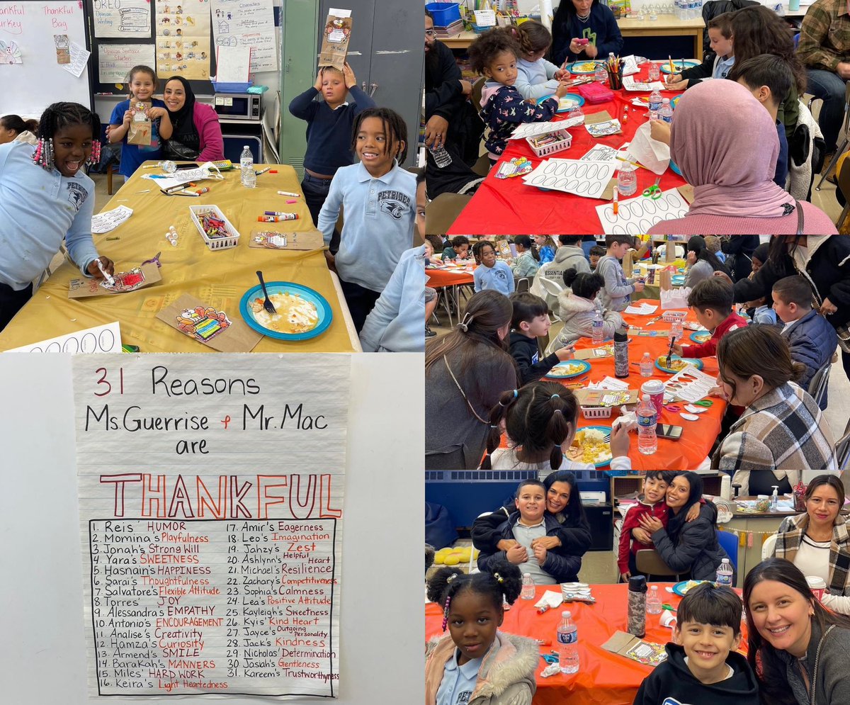 Class 220 had their families come in and celebrate different cultures this Thanksgiving. Each student created a "Thankful Bag" full of things they are thankful for. Ms. Guerrise and Mr. Mac also listed 31 reasons they are thankful this season! #petridesproud #parentsaspartners