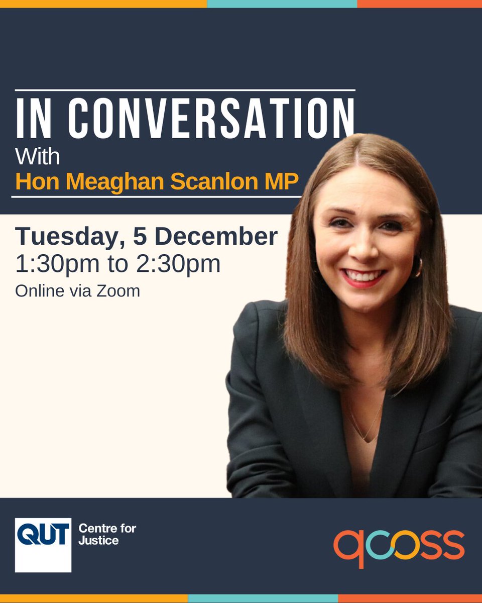 In our final In Conversation of 2023 we talk about creating safe, stable places to live with QLD's first dedicated Housing Minister, the Honourable @meaghan_scanlon MP. Delivered in Partnership with @CrimeJusticeQUT Register here: qcoss.org.au/events/in-conv…