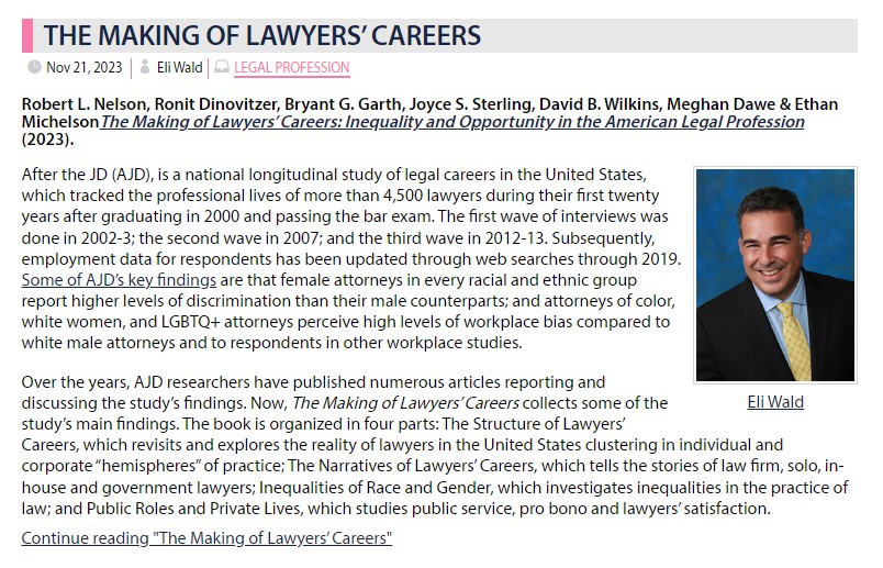 'The Making of Lawyers’ Careers ought to become a cornerstone of every lawyer’s library. . . . Essential reading for lawyers, law students, and anyone interested in the practice of law and the impact on American culture,' writes @IReadJotwell's Eli Wald. legalpro.jotwell.com/the-making-of-…