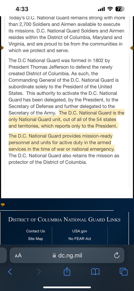 ButterC46474864's tweet photo. @SamDenco @FunBobby1191 @_The_Bayou_Boy @laralogan Actually, imbecile, the DC guard website says specifically that the DC Guard reports only to the president. https://t.co/Qow0Q8HYT7