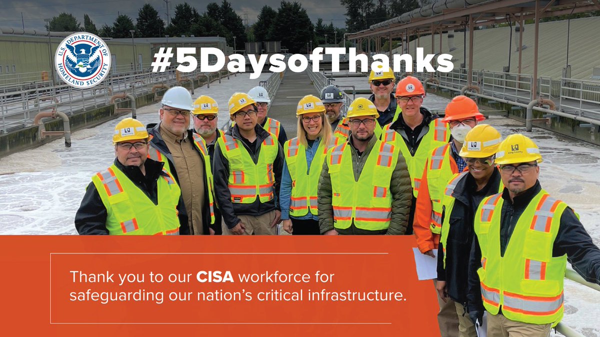 DHSgov's tweet photo. .@CISAgov safeguards our nation’s critical infrastructure online and off, a task even more crucial during high-traffic periods like Thanksgiving. We're appreciating their efforts to build resiliency and defend against threats during this #5DaysofThanks! #ThankfulForCISA https://t.co/227xssxjpg
