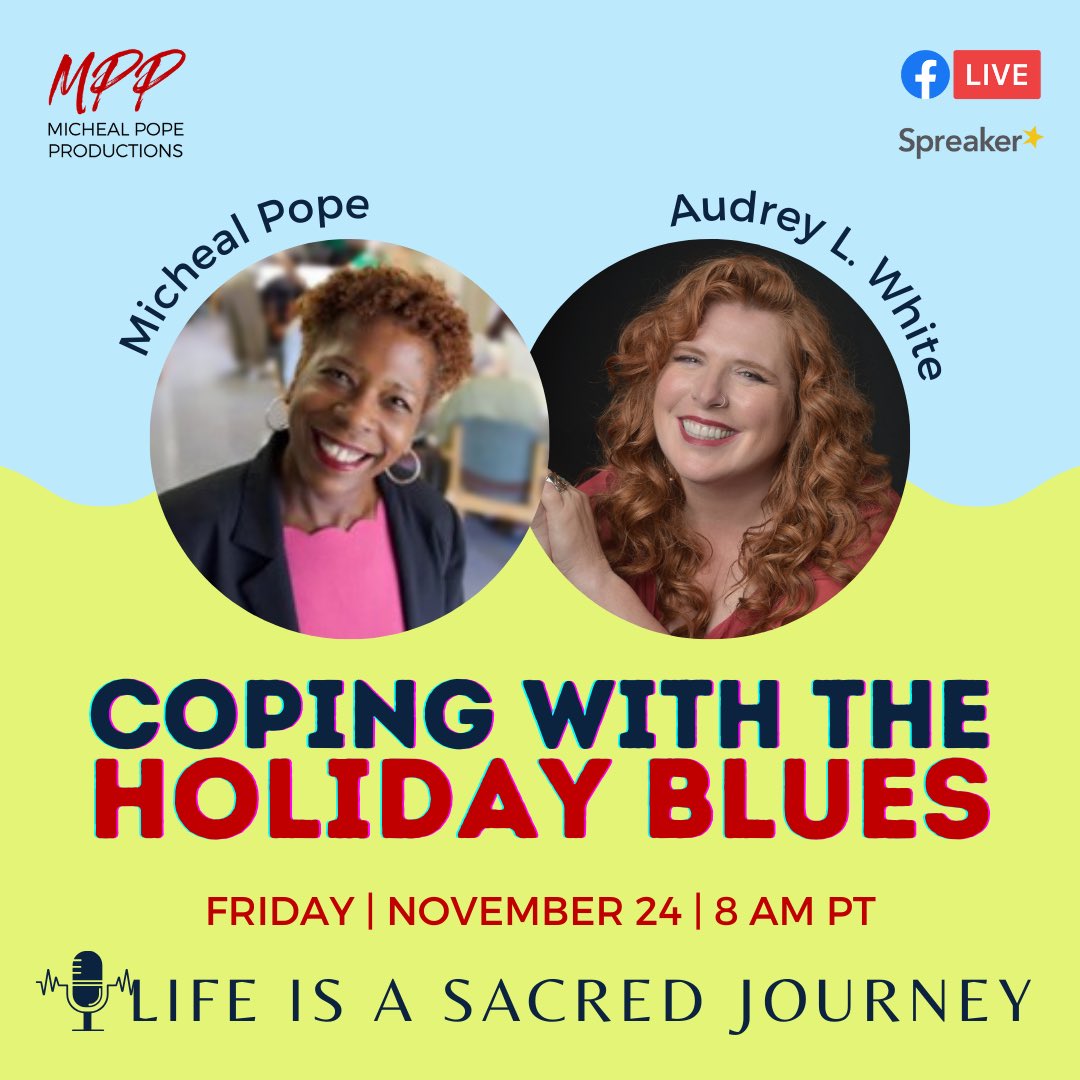 findjoyinaging's tweet photo. 🎙️ We're delighted to announce that this Friday, November 24th, on #LifeisaSacredJourney, we'll be joined by Audrey L. White to discuss how we can beat the holiday blues. 

#holidayblues #griefsupport #youarenotalone #podcast https://t.co/jj1hHWbR2U