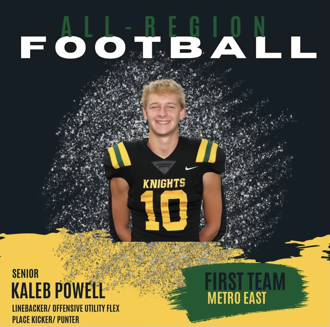 KalebPowell24's tweet photo. I want 2 thank all my coaches/trainers who helped me thru these 4 yrs of 🏈 @GCHS_KnightsFB. I am the player I am today because of u all, much respect &amp; love! I rcvd the following 1st team awards below, I was also named Player of the year by GCHS. https://t.co/YhzURTvhEo