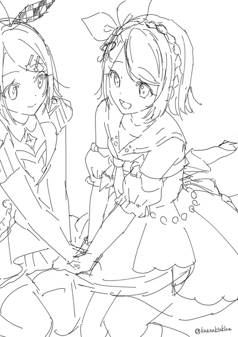 アイドルリンちゃん、どちらの衣装も最高に可愛いな🧡🪽☘️っていうラクガキ。 