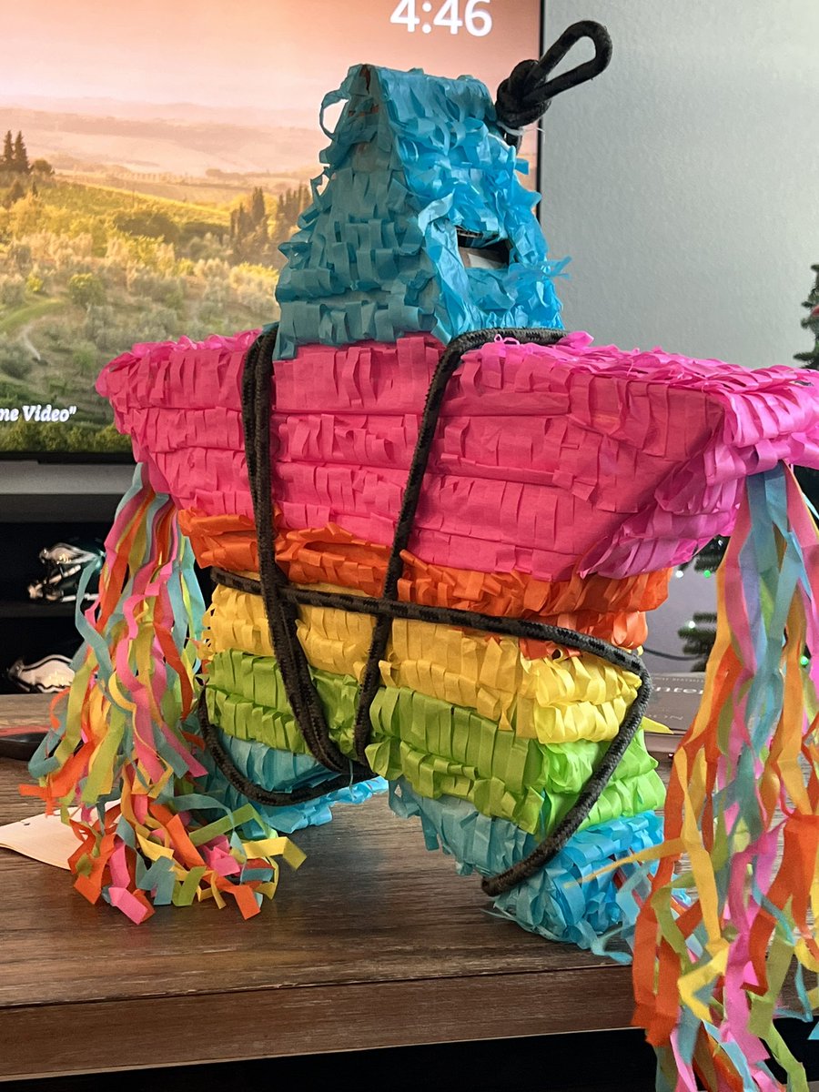 devymb1's tweet image. why does my sisters piñata look like a bdsm patrick star getting ready for folsom pride….. hbd i guess