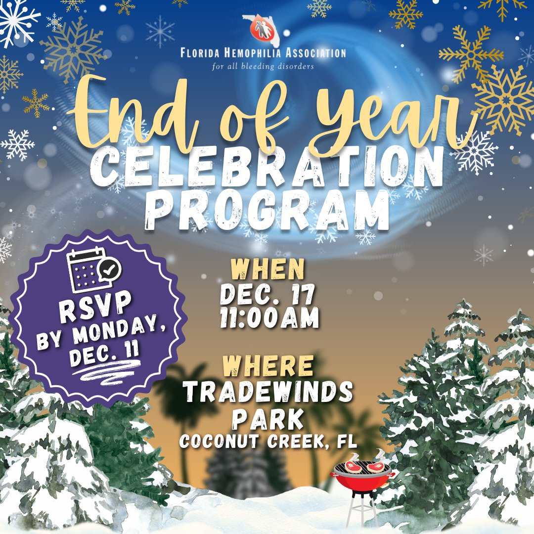 FLHemoAssoc's tweet image. ❄️2023 isn't over yet!❄️ It's time for our 40th Anniversary Finale! Join us for our new Journey of A Clot: An Interactive Educational Exhibit, 2023 Unite Walk Awards Ceremony, delicious lunch, Youth Holiday Program, and more fun for the whole family!

RSVP link in bio! ✅