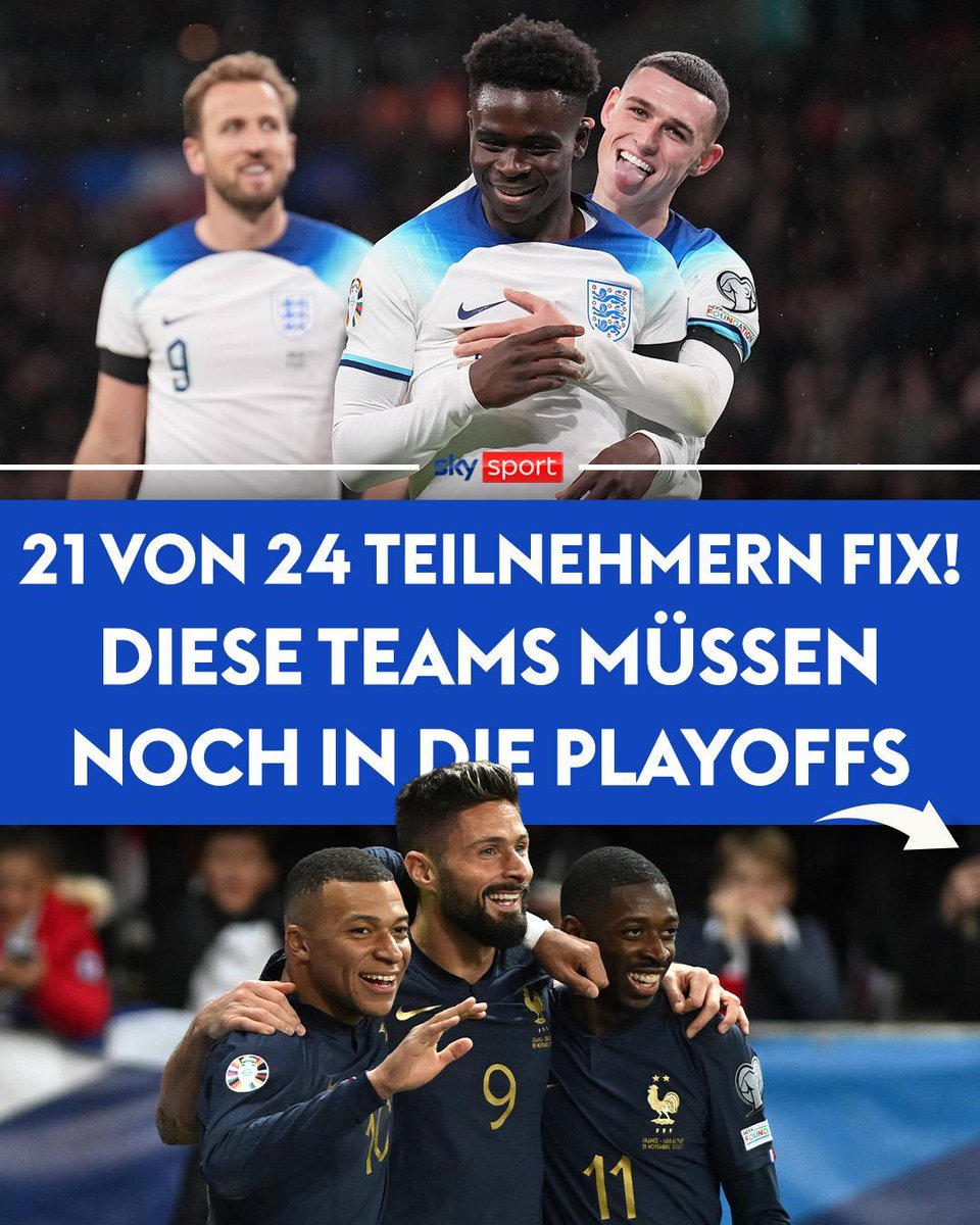 SkySportDE's tweet photo. Direkttickets vergeben! Kroatien vervollständigt die 21 Nationalmannschaften, die sich direkt für die Europameisterschaft im kommenden Jahr qualifiziert haben.🇭🇷
ℹ️ Bei den Playoffs im März werden die letzten drei Plätze für die EM vergeben.
#SkySport #EM #EMQuali https://t.co/GLa8xiIFAT
