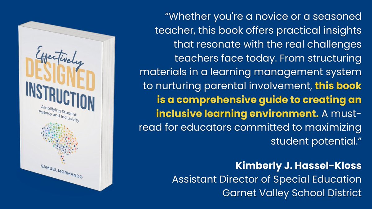 edvative's tweet image. Transform your teaching approach! &apos;Effectively Designed Instruction&apos; is your blueprint for an inclusive classroom. Praised by Kimberly Hassel-Kloss, it&apos;s the key to unlocking student potential. Get your copy now: amzn.to/40cJsst #EDI #TeachingSuccess #BookToBuy
