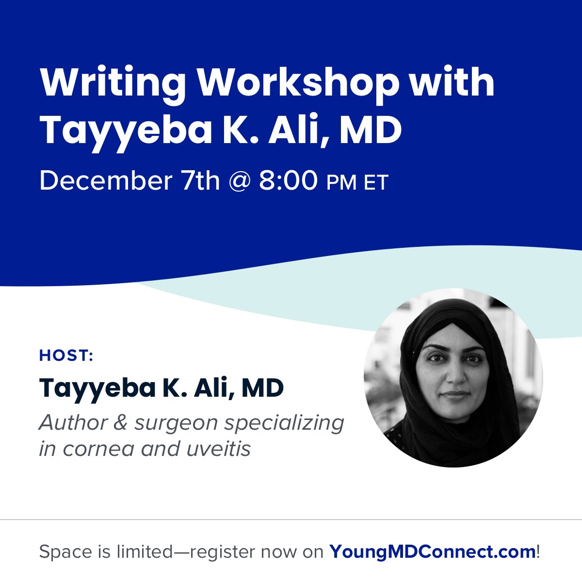 YoungMDConnect's tweet photo. Interested in writing &amp; authorship? ✍️ Register for an opportunity to connect with @DrTKWrites and learn more about using the power of story to facilitate health and healing in our first-ever writing workshop. Join us on 12/7 @ 8PM ET: https://t.co/NgFBifpvt2 https://t.co/FTNzvwNixk