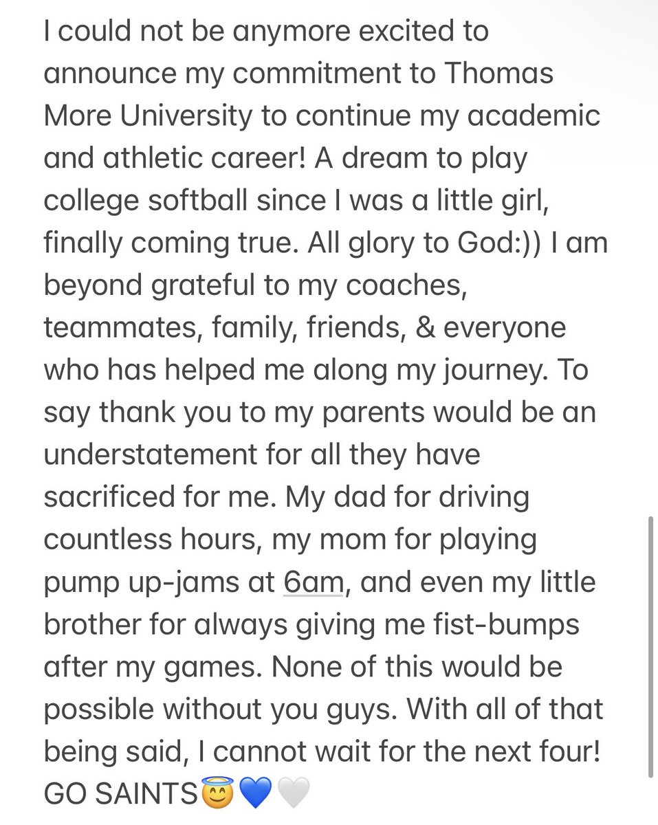 COMMITED😇💙🤍 <a href="/TMU_Softball/">Thomas More University Softball</a>