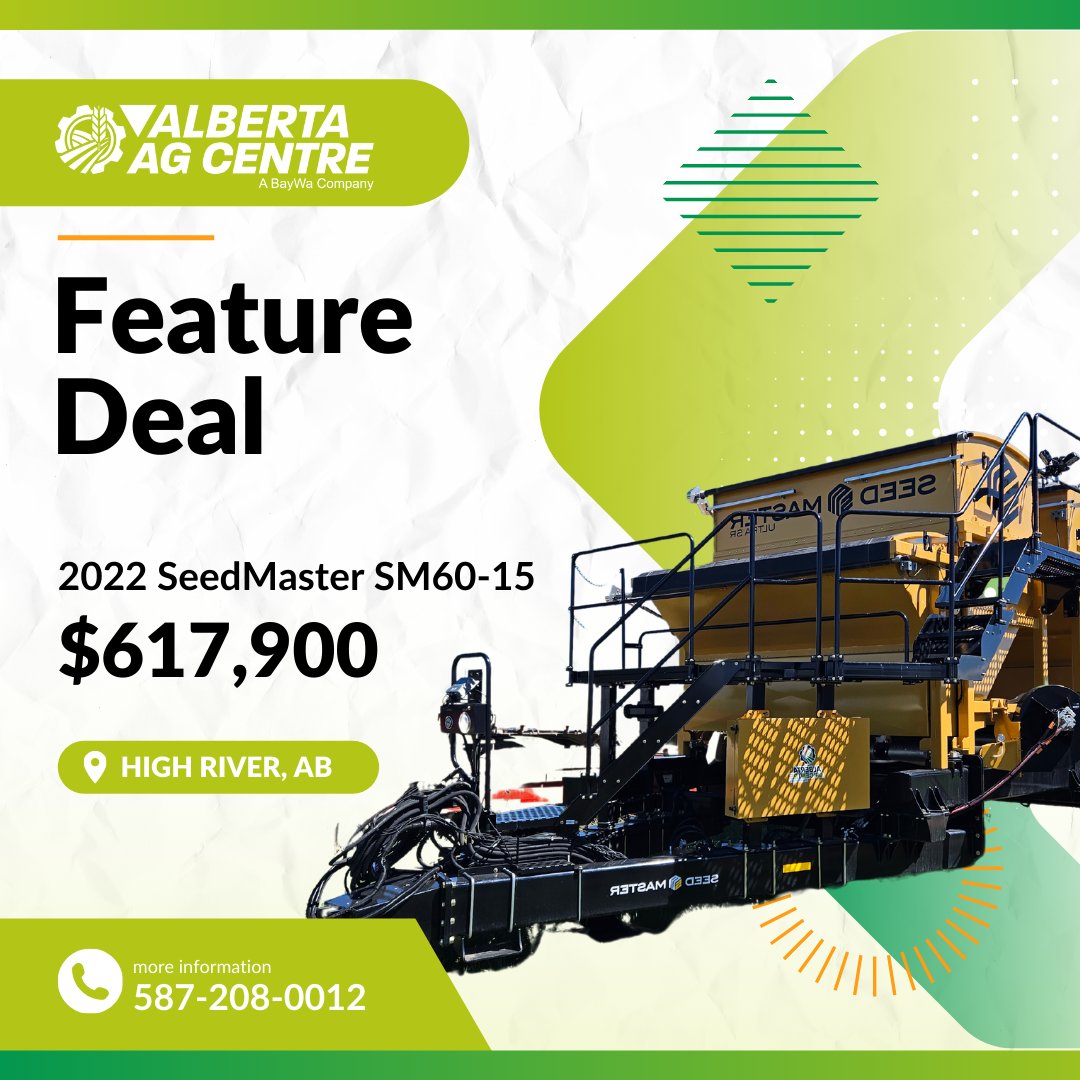 AlbertaAGCentre's tweet image. Upgrade your seeding next season with this SeedMaster SM60-15 SR Air Seeder. Call our High River store for more information on this beast! 💪

STK# AS300747

#seedmaster #albertafarm
