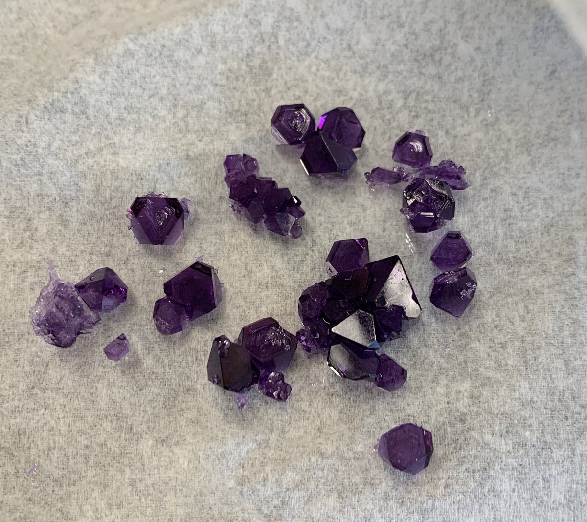 Some beautiful crystals grown by my students in #inorganicchemistry lab this semester