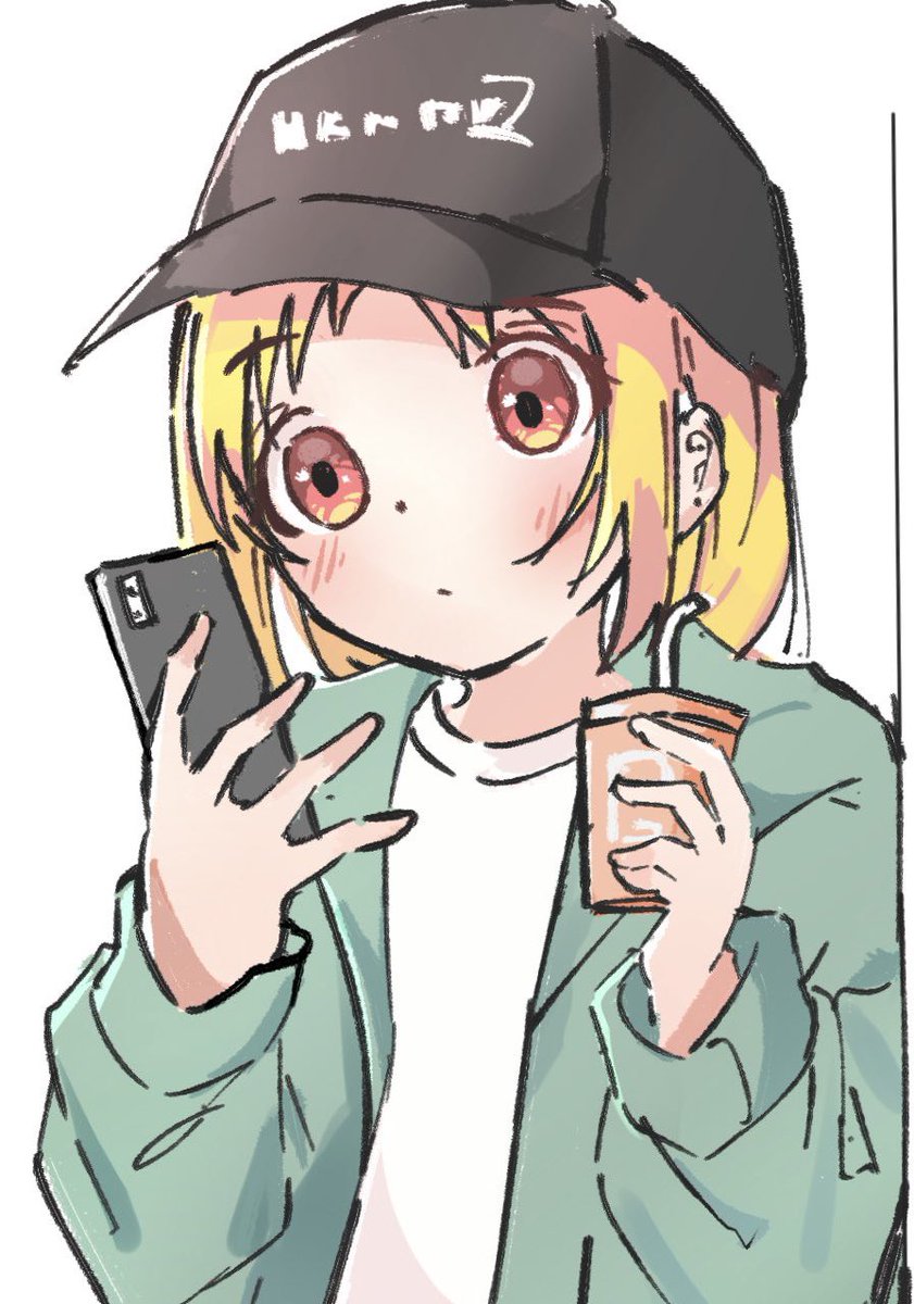 ijichi nijika 1girl phone cellphone hat blonde hair solo holding  illustration images