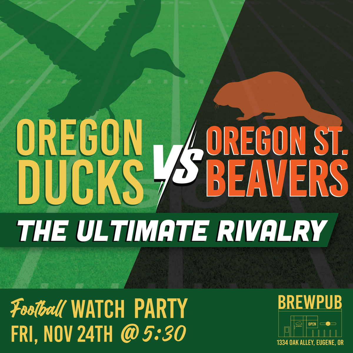 The ultimate Watch Party between Oregon Ducks and Beavers is going on at Falling Sky. Come in for good food, beer, and to witness this epic state rivalry unfold! 
#WatchParty #GoDucks #CollegeFootball #PubFun #GameDay #UniversityOfOregon #LetitPour #craftbeer #beerme #UFO