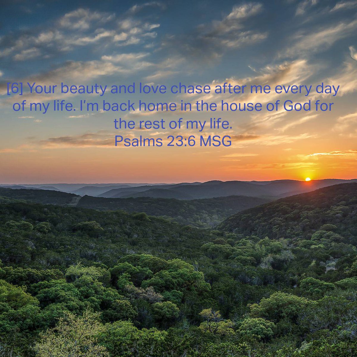 BarbaraOneBowen's tweet photo. Psalms 23:6 MSG
[6] Your beauty and love chase after  me every day of my life. I’m back home in the house of  the God for the rest of my life. https://t.co/MFCwTFjKAG