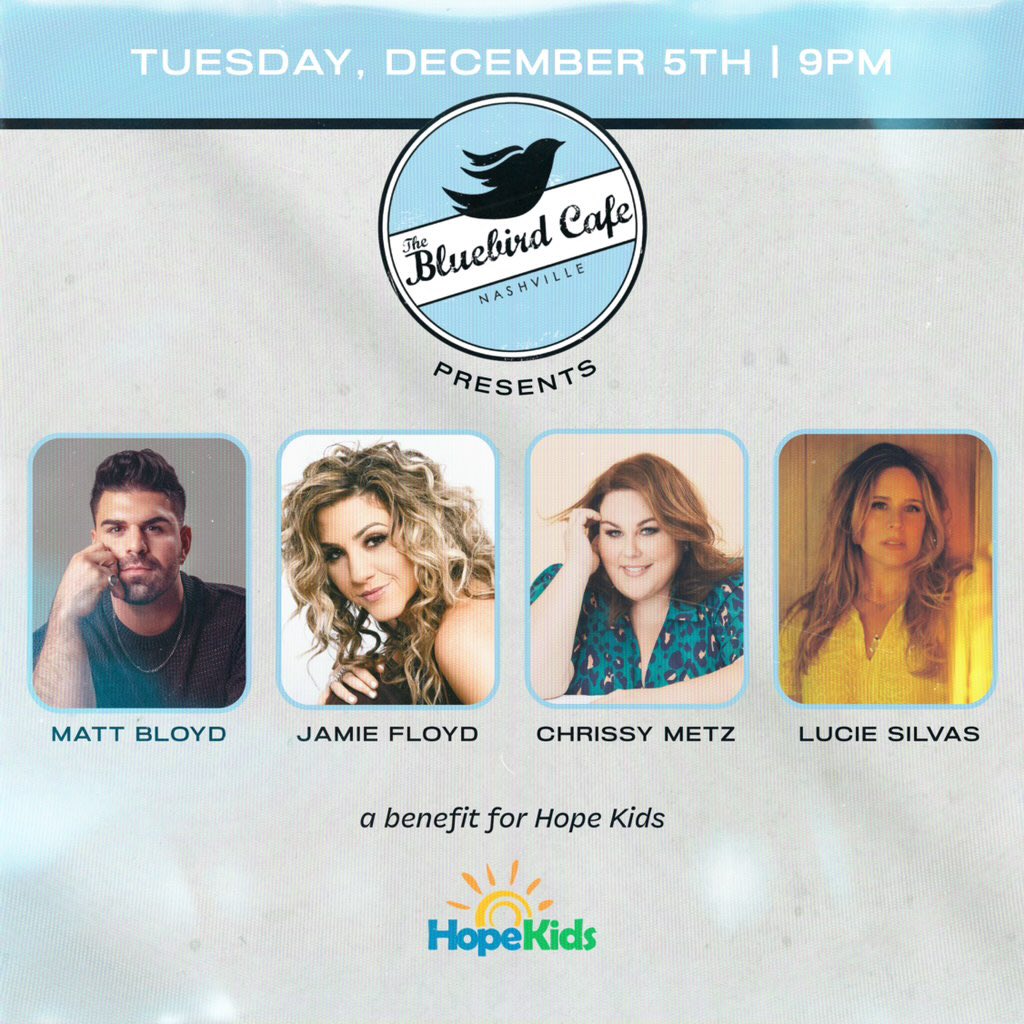 I can’t wait to laugh/sing/cry *repeat* onstage all night with my beautiful friends <a href="/LucieSilvas/">Lucie Silvas</a>, <a href="/ChrissyMetz/">Chrissy Metz</a> &amp; <a href="/MattBloyd/">Matt Bloyd</a> at the <a href="/BluebirdCafeTN/">The Bluebird Cafe</a> to benefit HopeKids on Dec. 5th✨

❄️Tix go onsale Mon. 11/28 at 8am CST❄️

#singer #songwriter #bluebirdcafe #nashville #livemusic