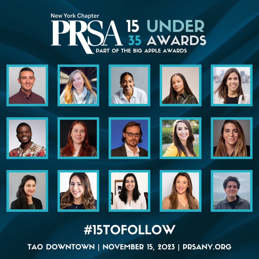 Congratulations to PRSA-NY’s 15 Under 35 Award Winners!

View the full list and more online at prsany.org/page/15Under35….