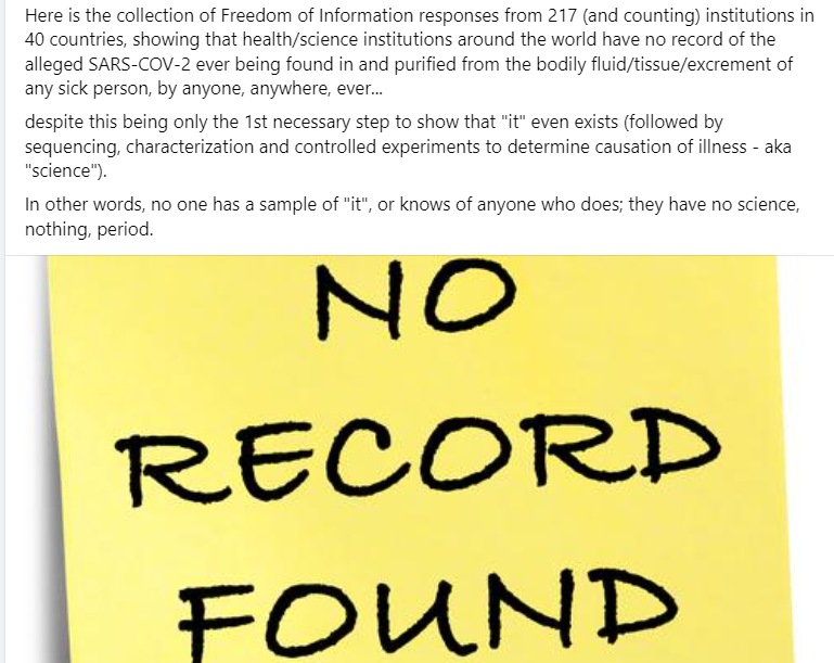 Virus_FOI_Lady's tweet photo. FOIs re imaginary "SARS-COV-2":
https://t.co/ZOnmqJhuH7

FOIs re dozens of other imaginary "viruses":
https://t.co/U3Ltl10wXL

FOIs re "virus" controls:
https://t.co/Ci5nB7wBwD https://t.co/86lCE8Tyru