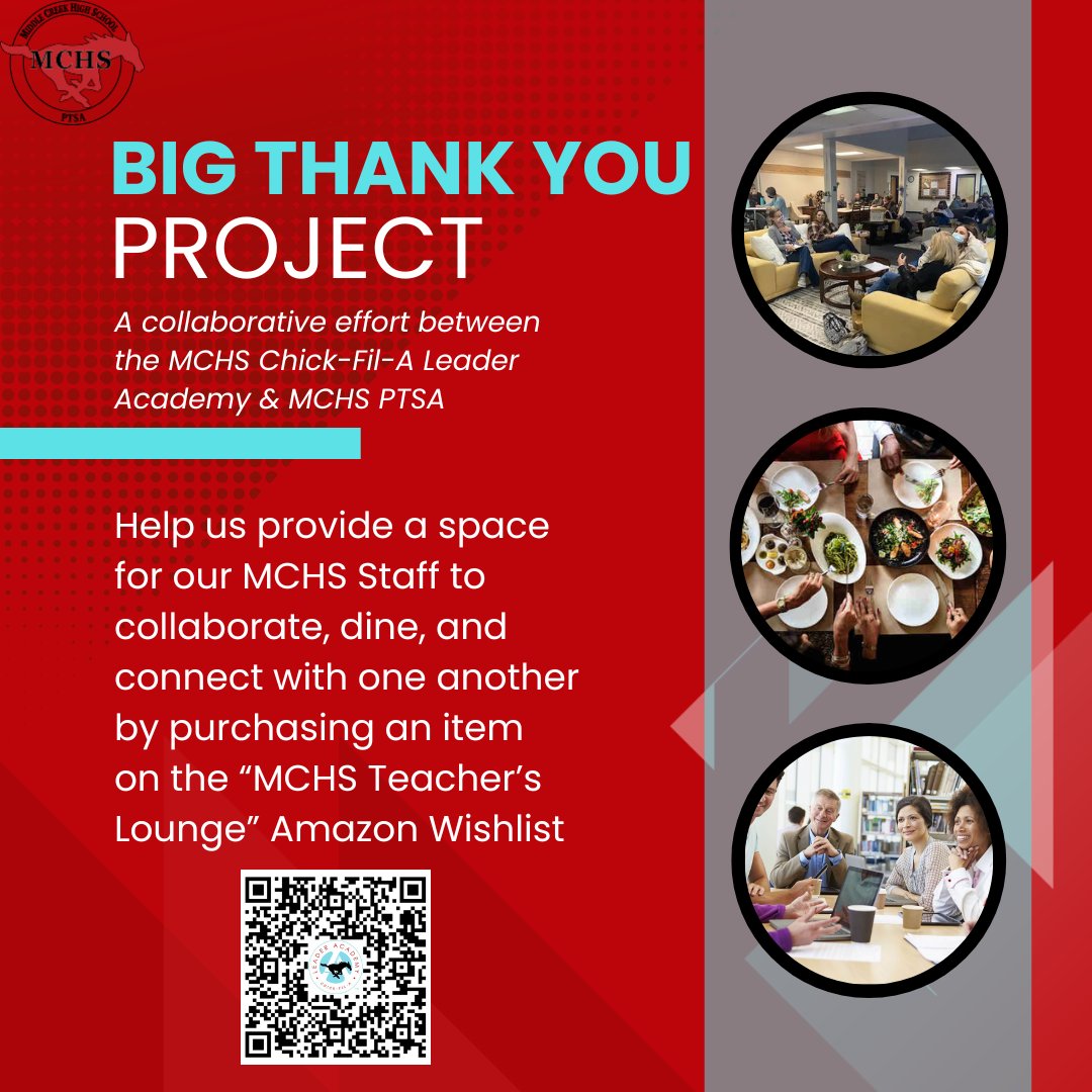 Wondering how you can say "thanks" to MCHS Staff this week? We got you covered! Partner with us &amp; MCHS PTSA to help provide a much needed space for staff to collaborate, dine and connect by purchasing an item on our Amazon Wishlist:
amazon.com/hz/wishlist/ls…
