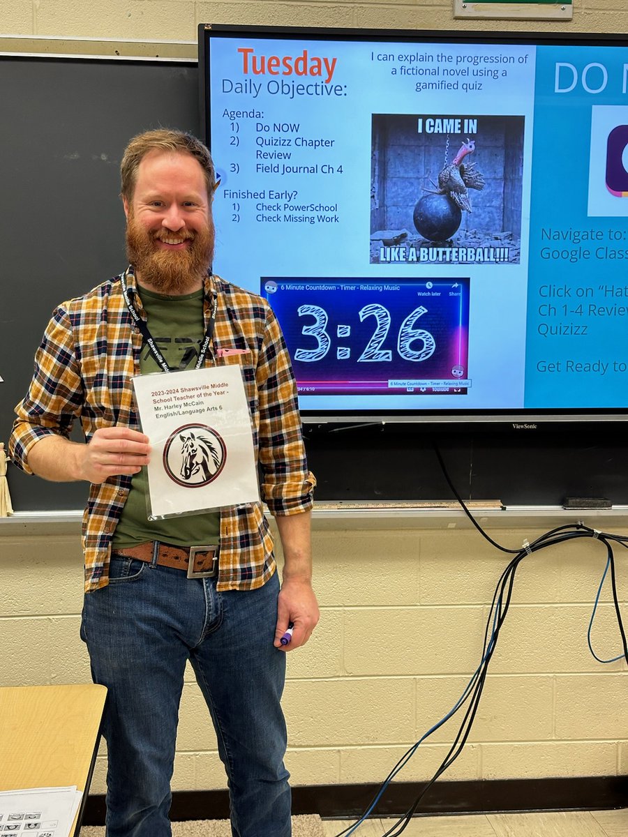 Congratulations to our 2023-2024 Shawsville Middle School Teacher of the Year, Mr. Harley McCain!!!!!! GO MUSTANGS!