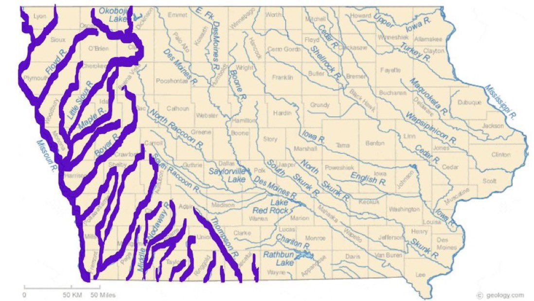 CycloneLarry69's tweet photo. Friendly reminder to all of my Western Iowa friends that if you piss in any of these rivers they’ll drain into the main water supply for most of Kansas’ population and there’s nothing K-State fans can do about drinking your piss https://t.co/40CzgtB4aC