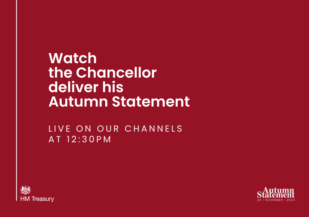 hmtreasury's tweet photo. The Chancellor will deliver his Autumn Statement to the @HouseofCommons today. 

Watch live across our social channels at 12:30pm. https://t.co/VykVE0hAdc